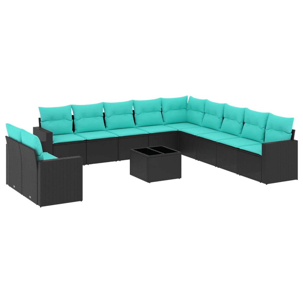 VidaXL 12dílný zahradní sedací souprava s poduškami černý polyratan