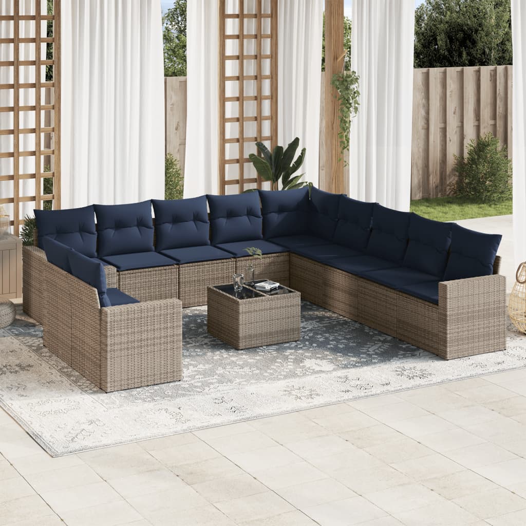 sofasæt til haven 12 dele med hynder polyrattan grå