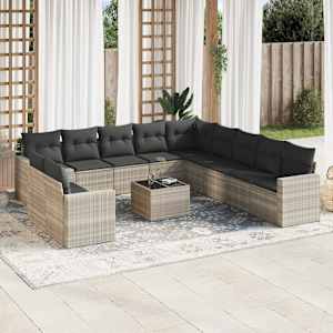 Vrtna sedežna garnitura 12-delna z blazinami siva poli ratan