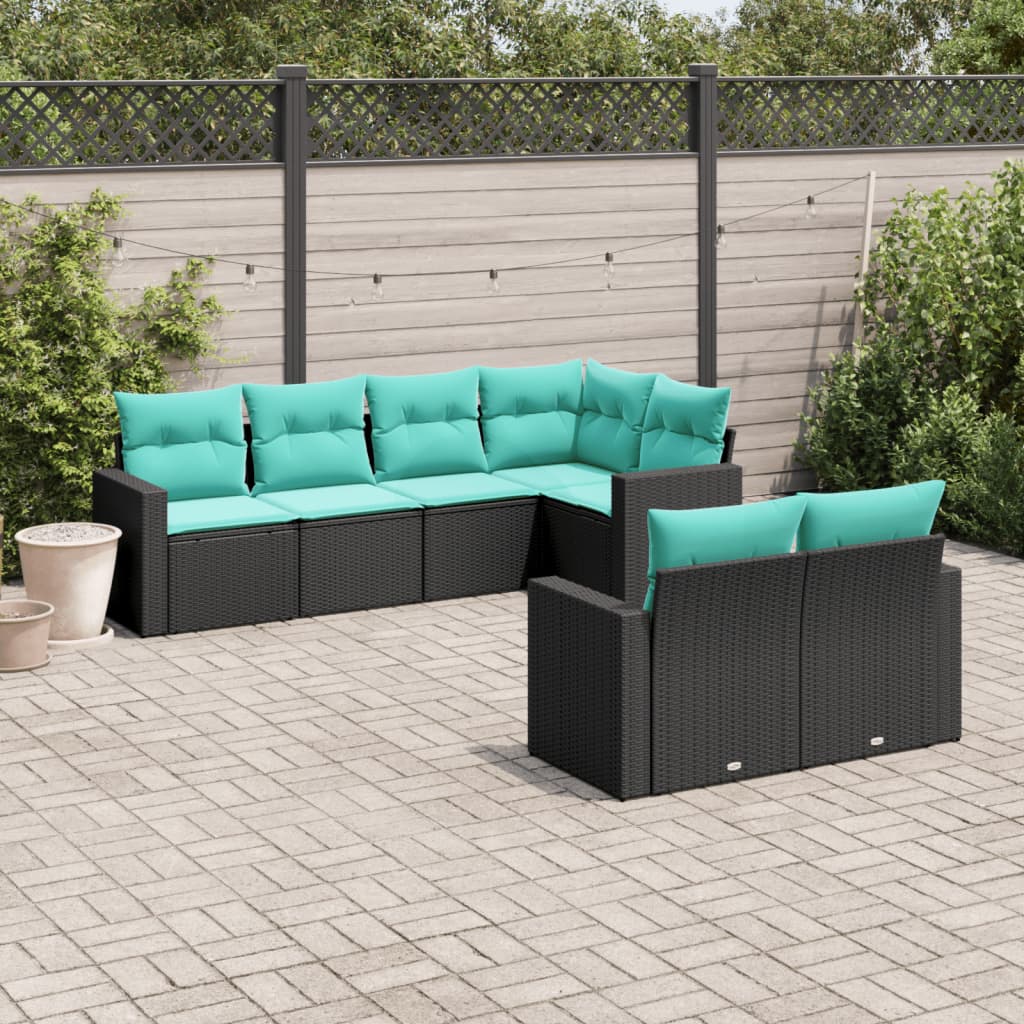 vidaXL sofasæt til haven 7 dele med hynder polyrattan sort