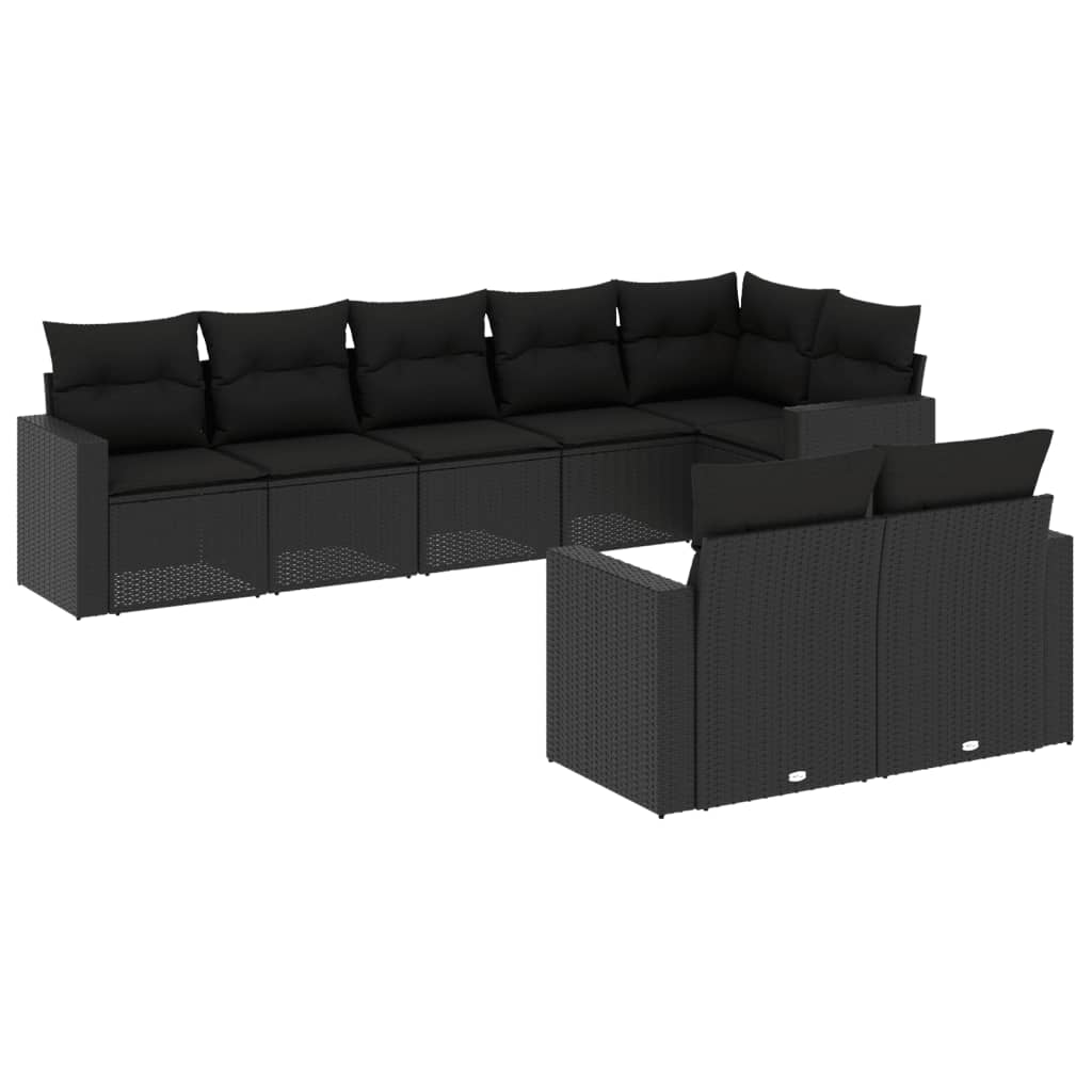 vidaXL 8-delige Loungeset met kussens poly rattan zwart, foto 3
