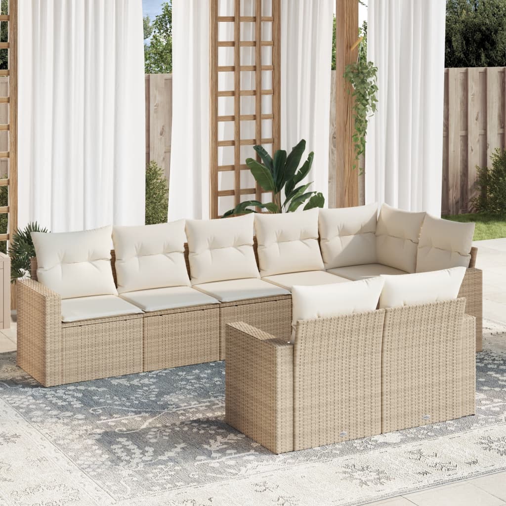 vidaXL 8-tlg. Garten-Sofagarnitur mit Kissen Beige Poly Rattan