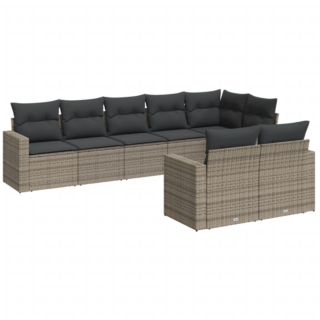 vidaXL 8-delige Loungeset met kussens poly rattan grijs, foto 4
