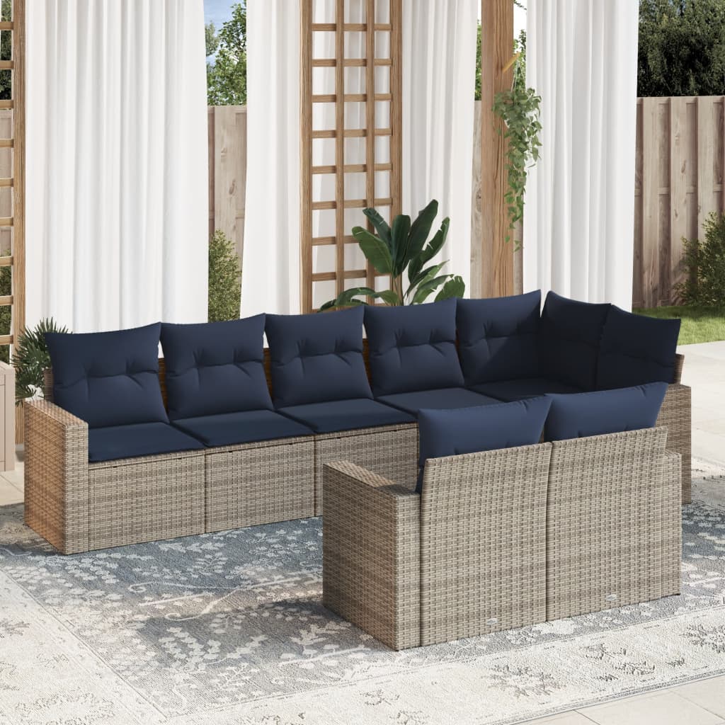 vidaXL sofasæt til haven 8 dele med hynder polyrattan grå