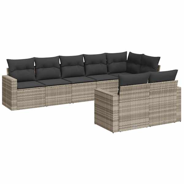 vidaXL 8-osaline aiadiivani komplekt patjadega, helehall, pol&uuml;rotang