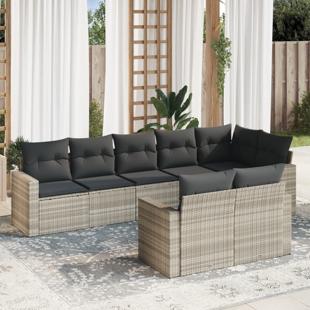 vidaXL 8-tlg. Garten-Sofagarnitur mit Kissen Hellgrau Poly Rattan