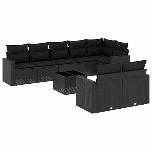 vidaXL 9-osaline aiadiivani komplekt patjadega, must, pol&uuml;rotang