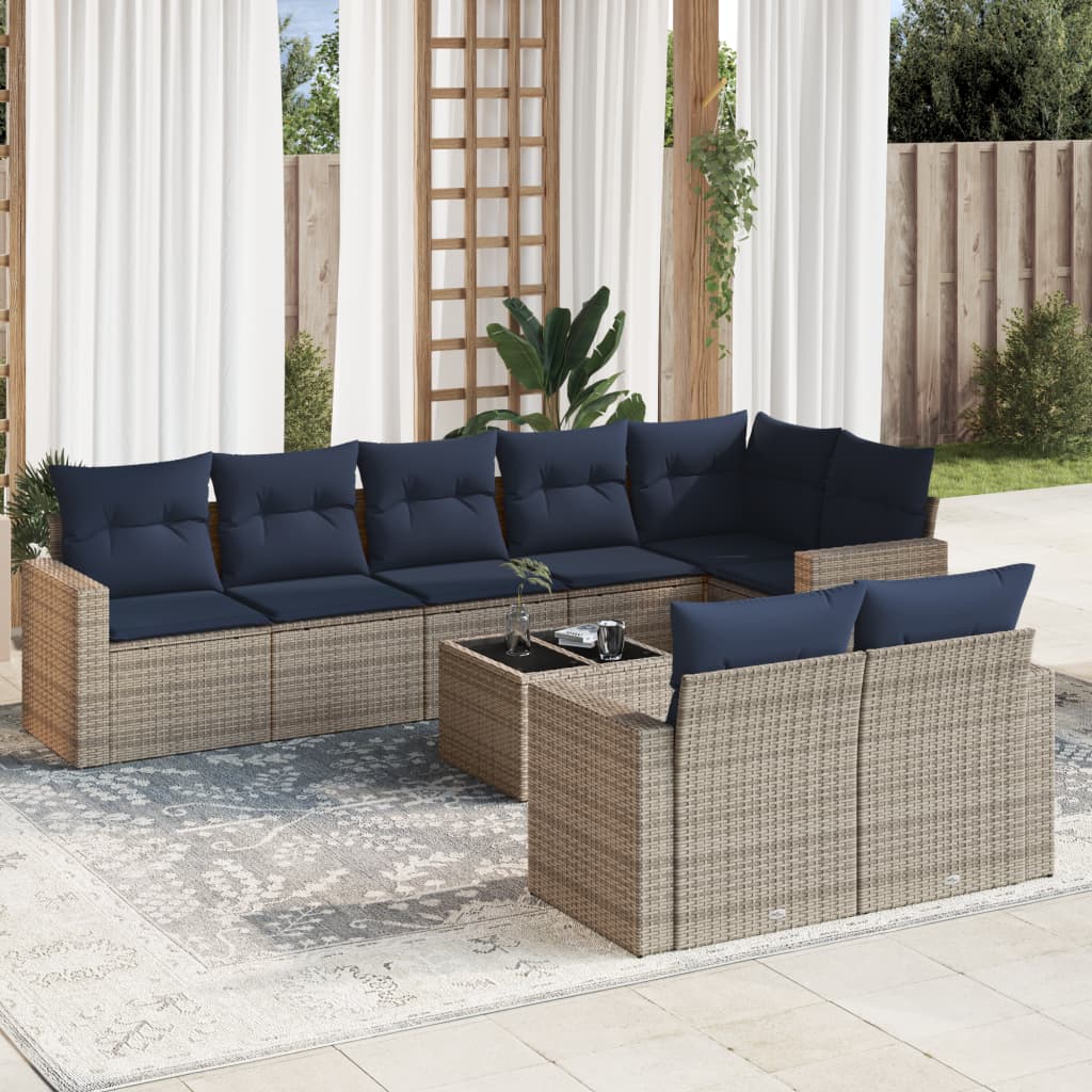 vidaXL sofasæt til haven 9 dele med hynder polyrattan grå
