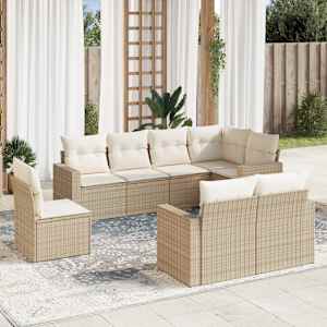 Vrtna sedežna garnitura 8-delna z blazinami bež poli ratan