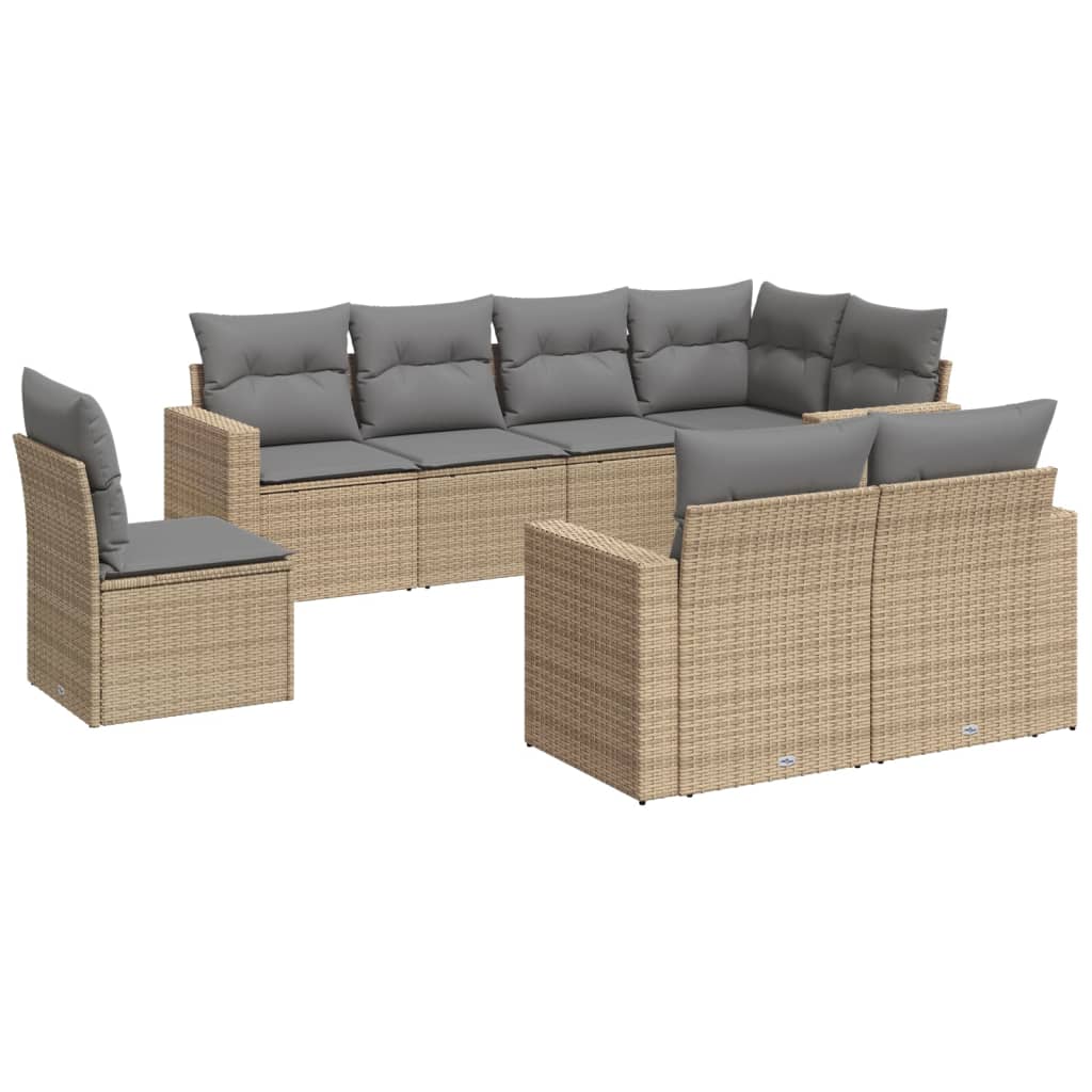 vidaXL Set canapele de grădină, 8 piese, cu perne, bej, poliratan