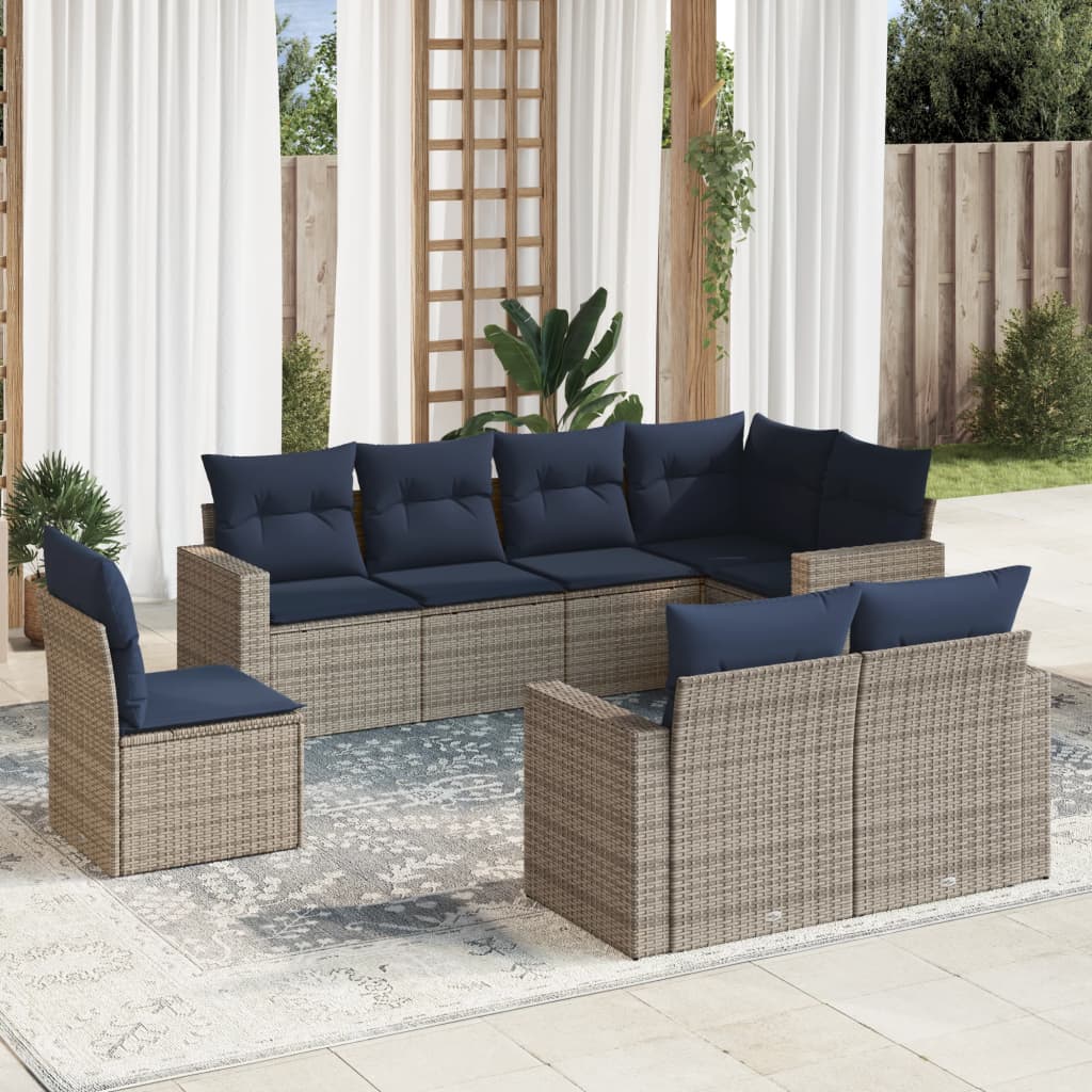 vidaXL 8-tlg. Garten-Sofagarnitur mit Kissen Grau Poly Rattan