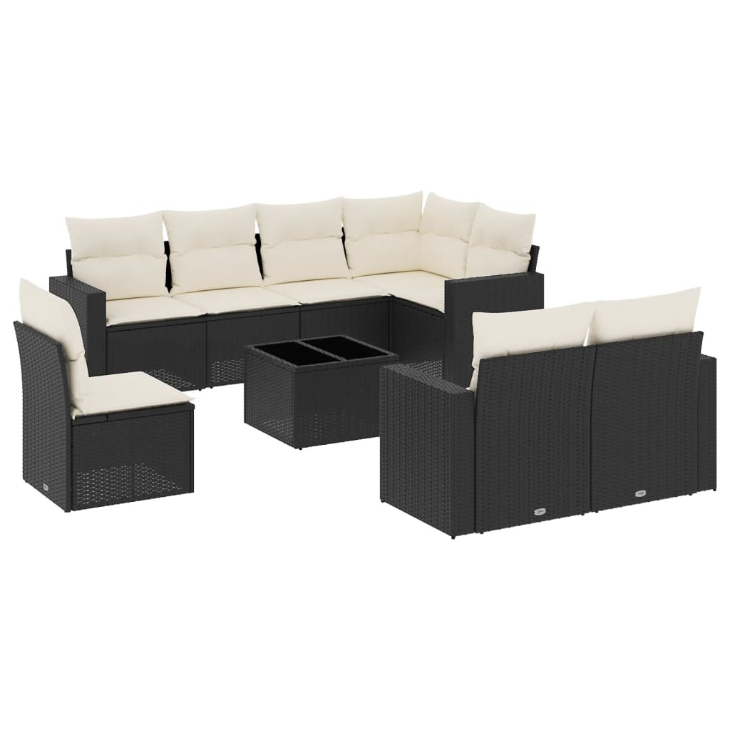 vidaXL 9-delige Loungeset met kussens poly rattan zwart, foto 3