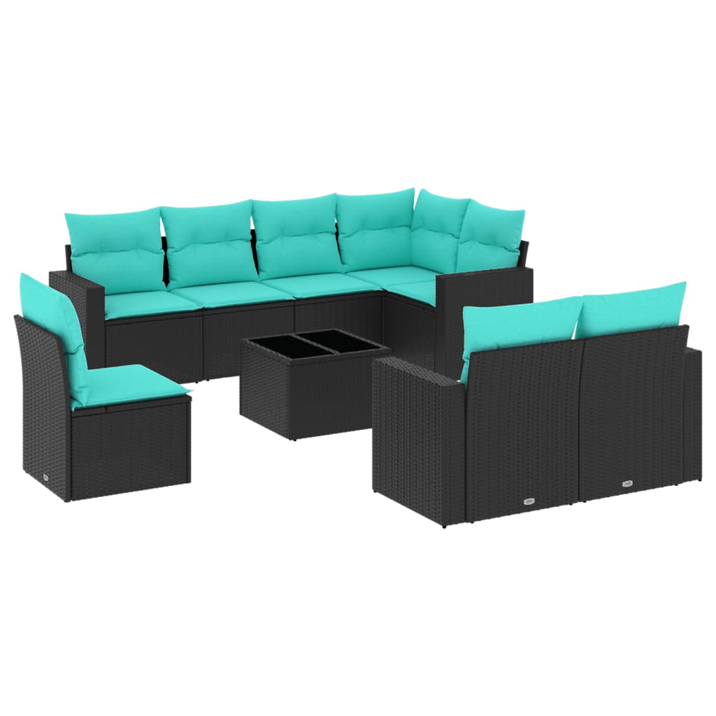 VidaXL 9dílná zahradní sedací souprava s poduškami černá polyratan