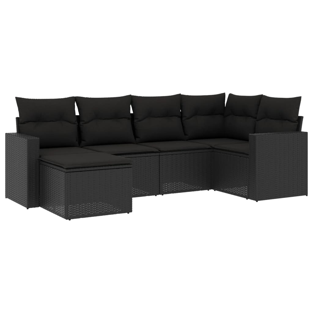 vidaXL 6-delige Loungeset met kussens poly rattan zwart, foto 3