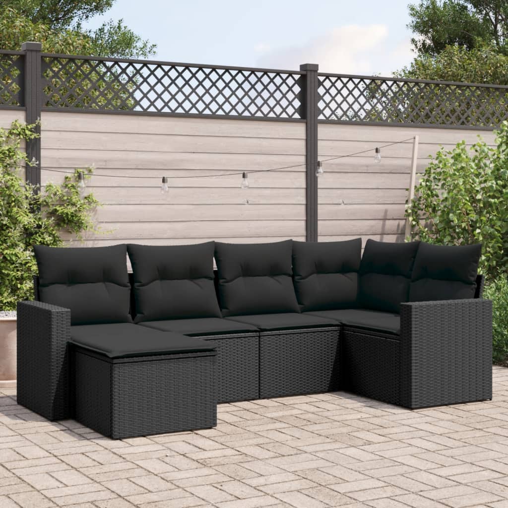 vidaXL 6 Piece Garden Sofa Set with Cushions Black Poly Rattan