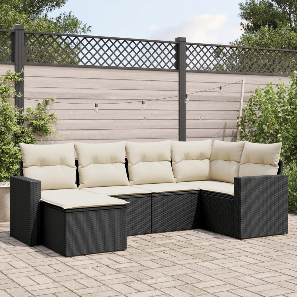 vidaXL 6-tlg. Garten-Sofagarnitur mit Kissen Schwarz Poly Rattan