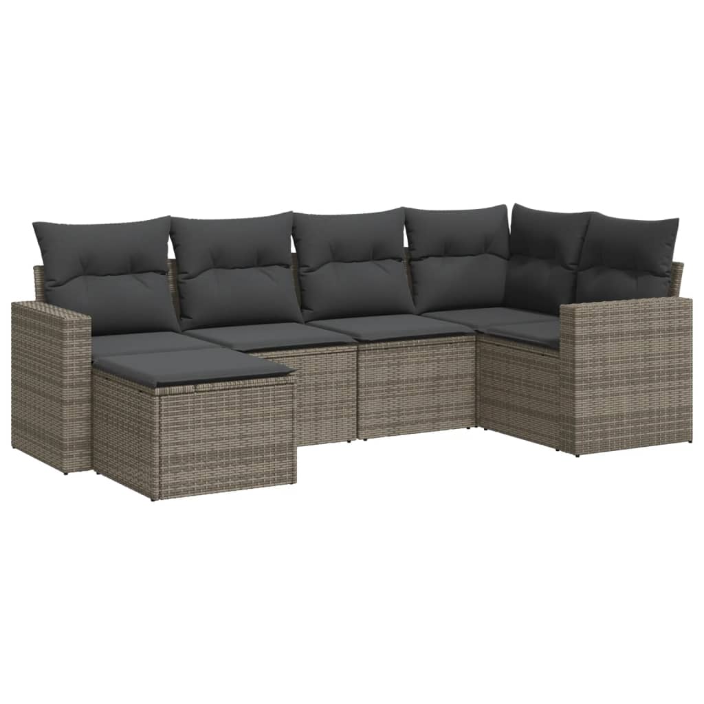 vidaXL 6-delige Loungeset met kussens poly rattan grijs, foto 4