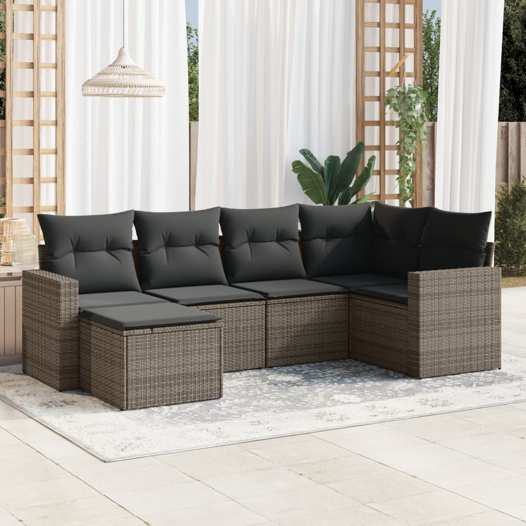 vidaXL 6 Piece Garden Sofa Set with Cushions Grey Poly Rattan