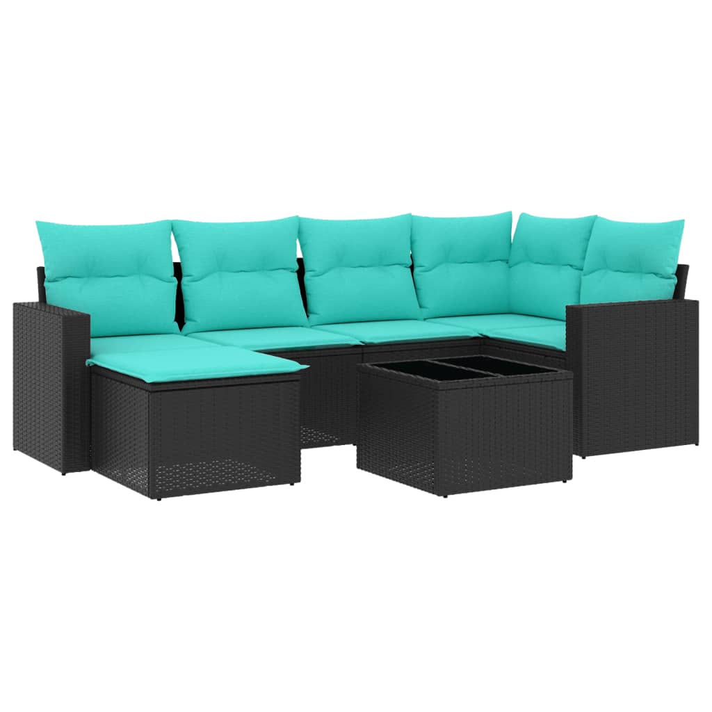 VidaXL 7dílná zahradní sedací souprava s poduškami černá polyratan