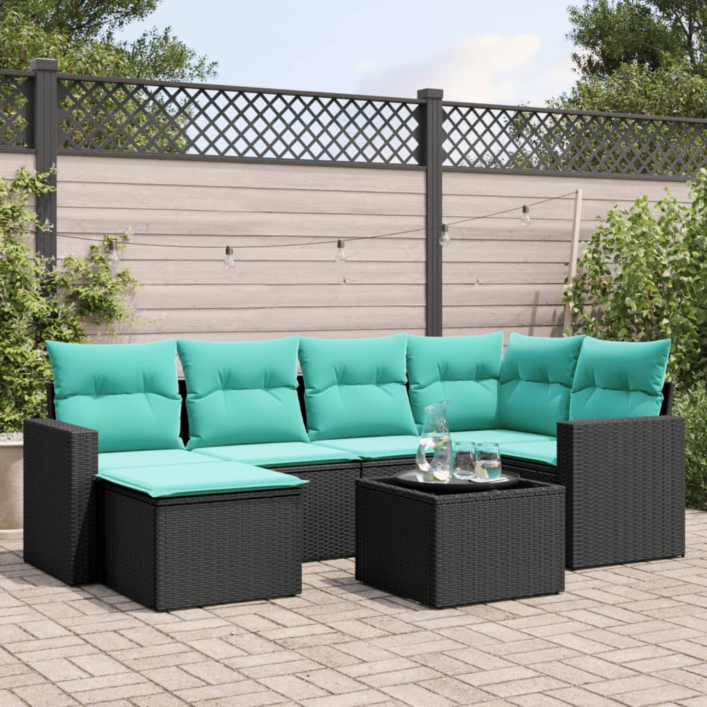 vidaXL sofasæt til haven 7 dele med hynder polyrattan sort