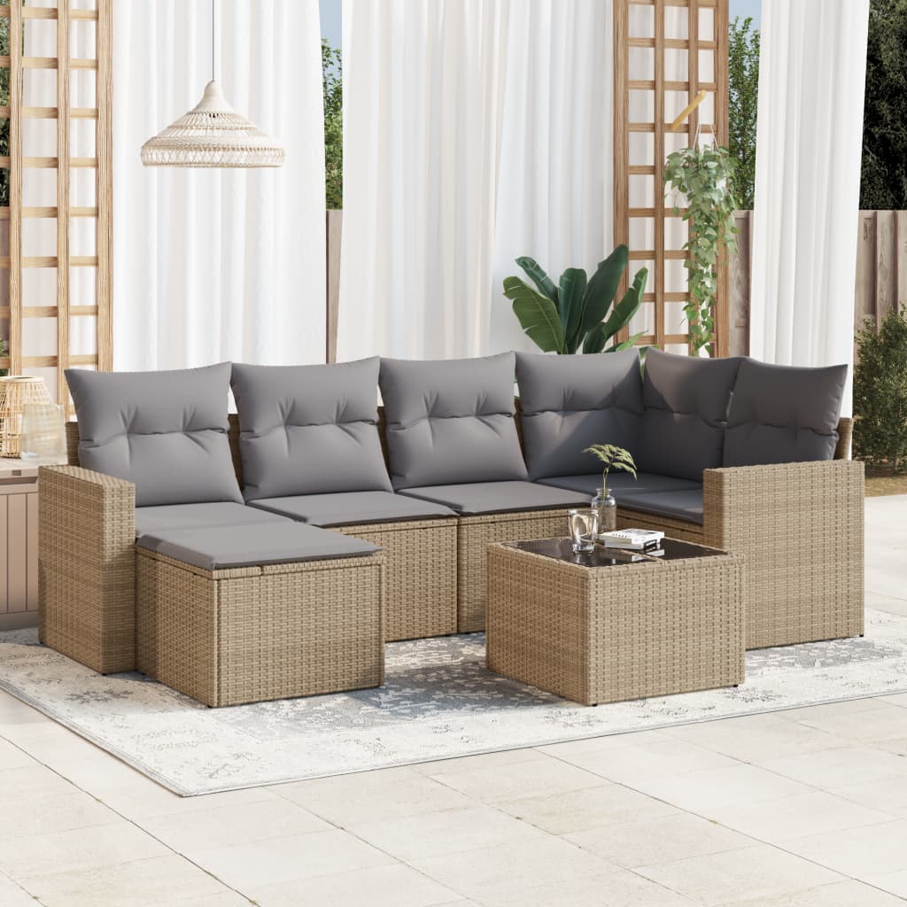 Sofasæt Til Haven 6 Dele Med Hynder Polyrattan - beige og grå / Med bord