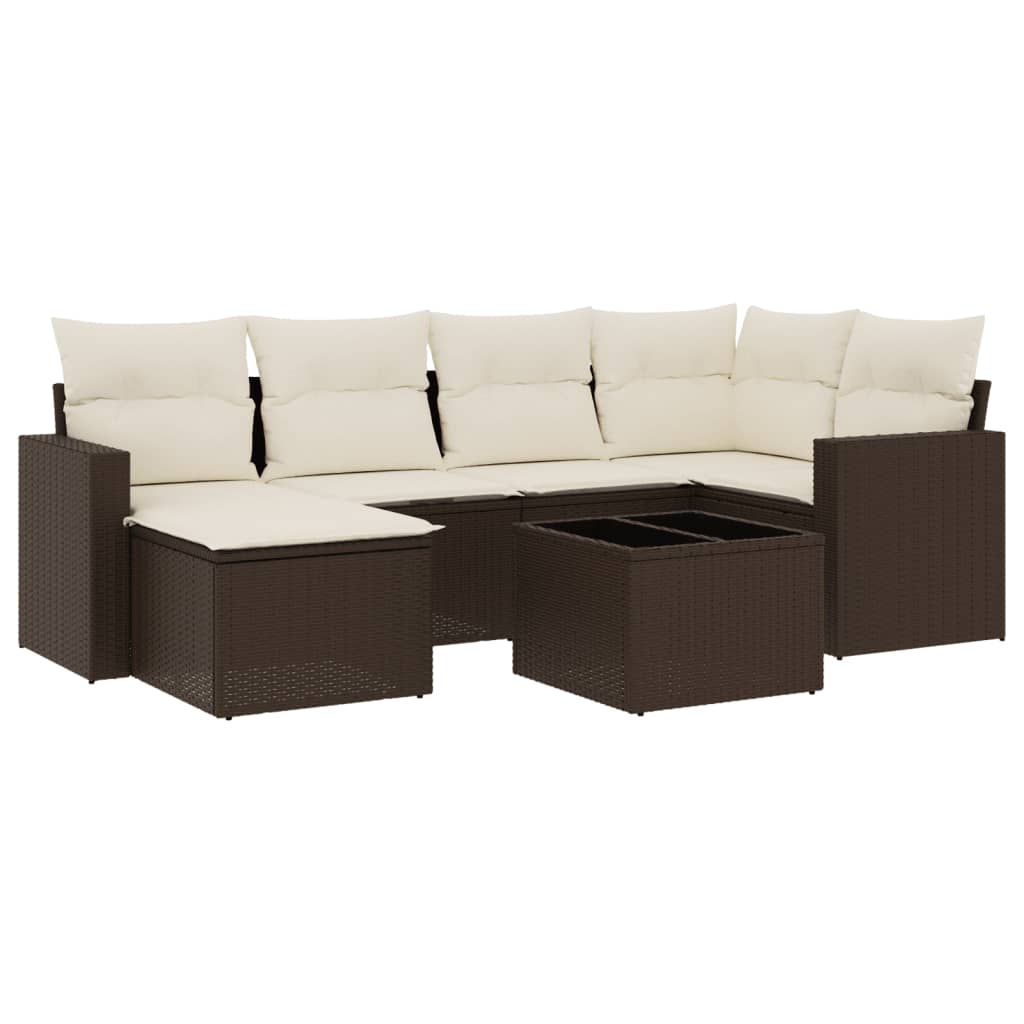 vidaXL Set canapele de grădină cu perne, 7 piese, maro, poliratan