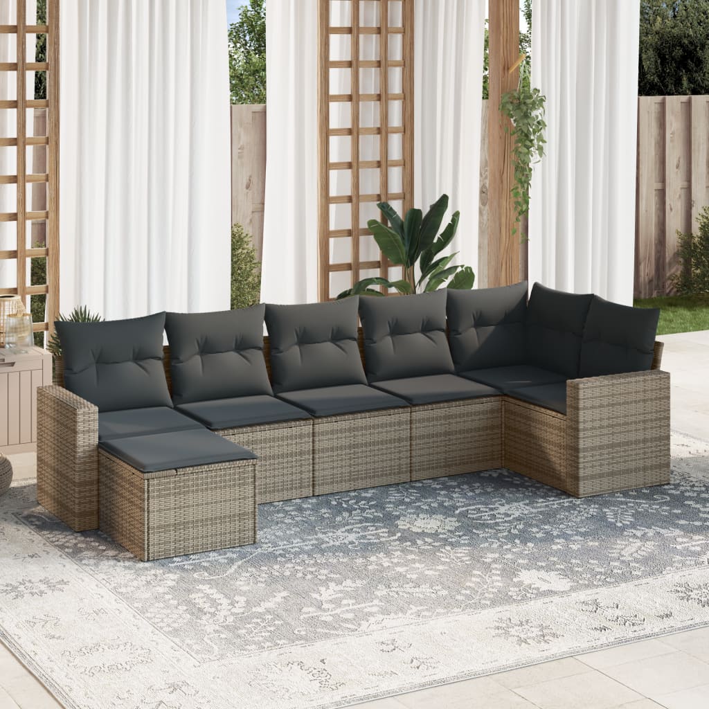 vidaXL 7-tlg. Garten-Sofagarnitur mit Kissen Grau Poly Rattan