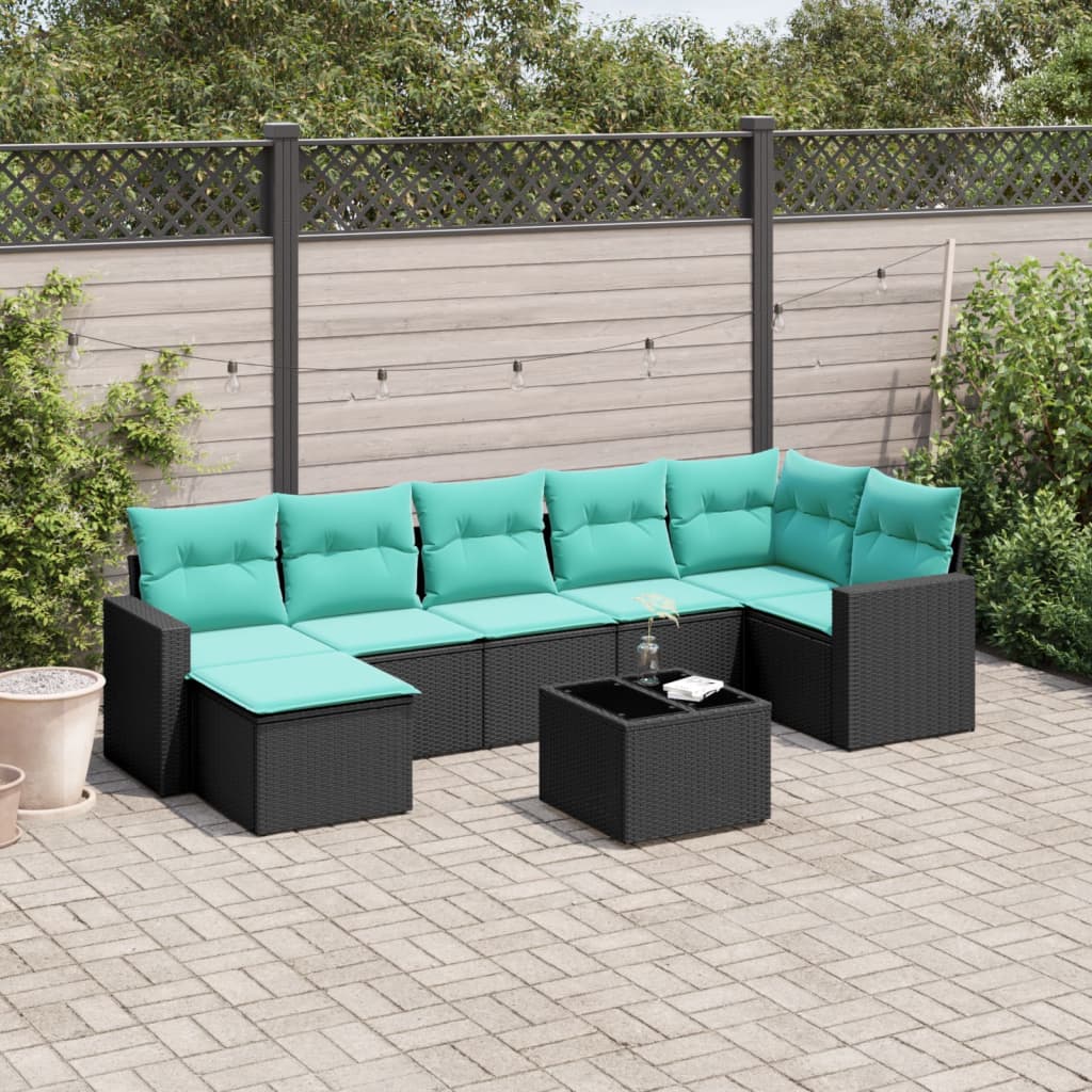 vidaXL sofasæt til haven 8 dele med hynder polyrattan sort