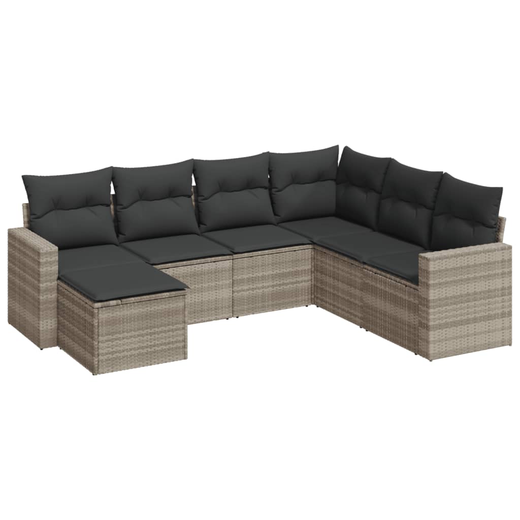 vidaXL 7-delige Loungeset met kussens poly rattan lichtgrijs grijs, foto 3
