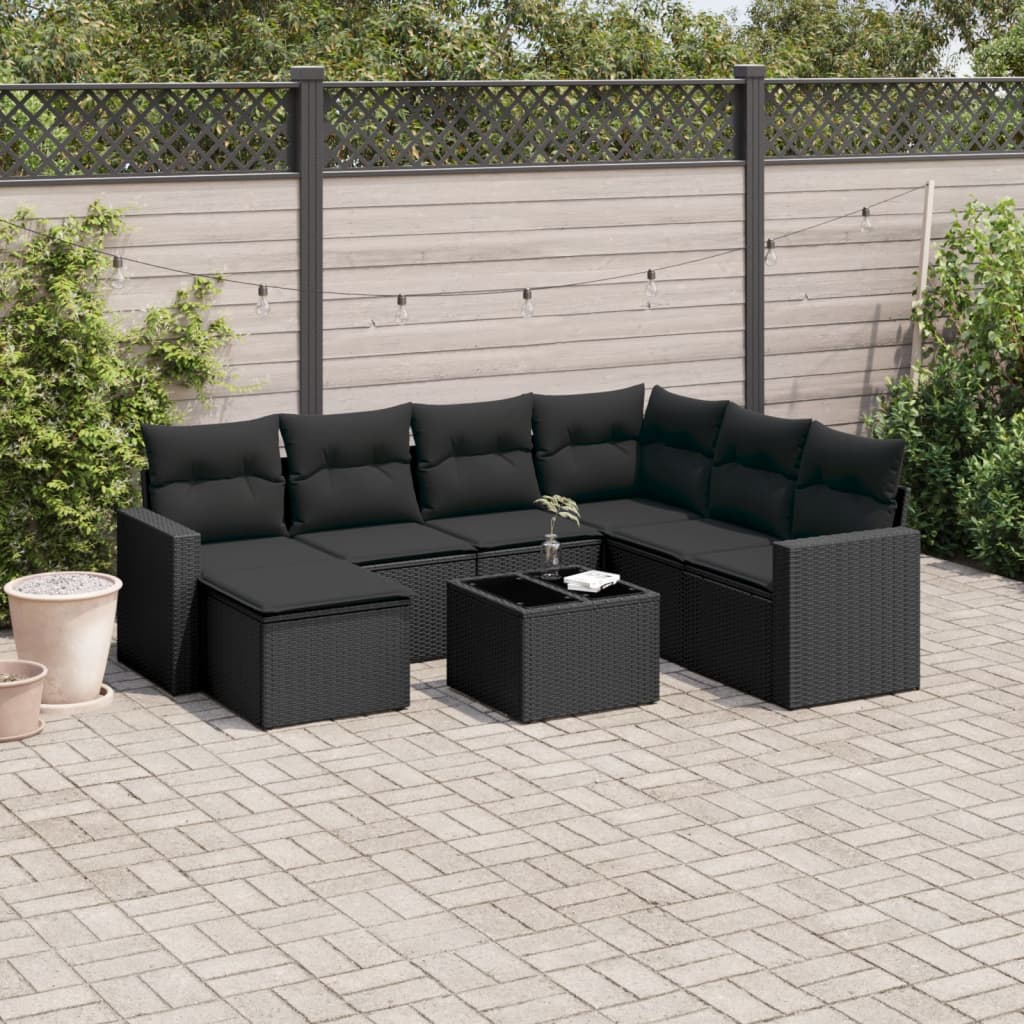 vidaXL 8-tlg. Garten-Sofagarnitur mit Kissen Schwarz Poly Rattan