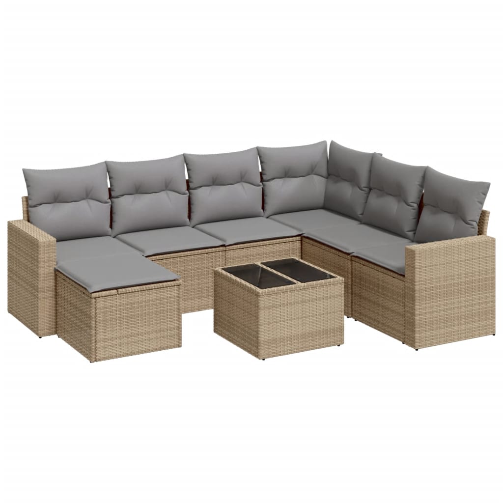 vidaXL 8-delige Loungeset met kussens poly rattan beige, foto 3