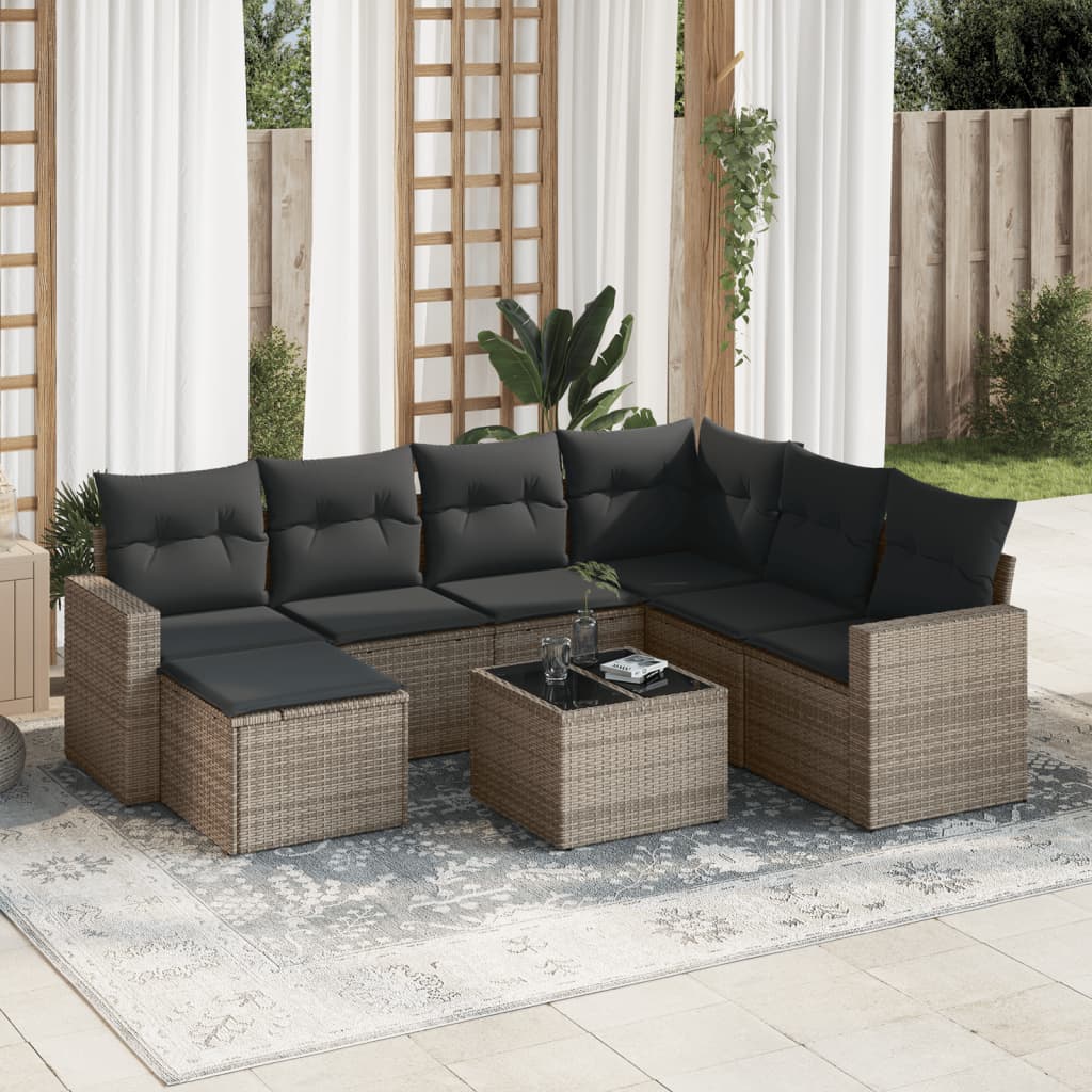 Havesofasæt i polyrattan - 8 dele med hynder og opbevaring, grå