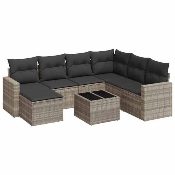 vidaXL 8-osaline aiadiivani komplekt patjadega, helehall, pol&uuml;rotang