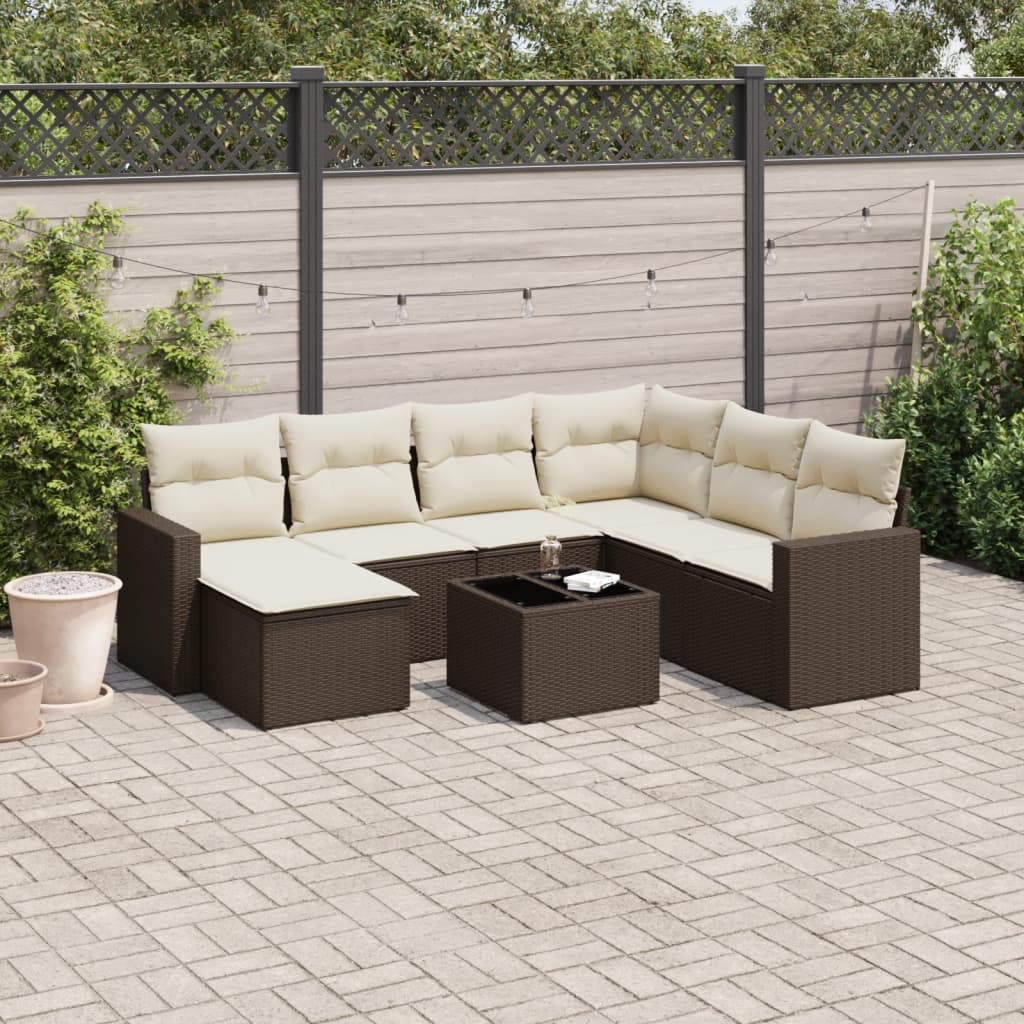 vidaXL 8-tlg. Garten-Sofagarnitur mit Kissen Braun Poly Rattan