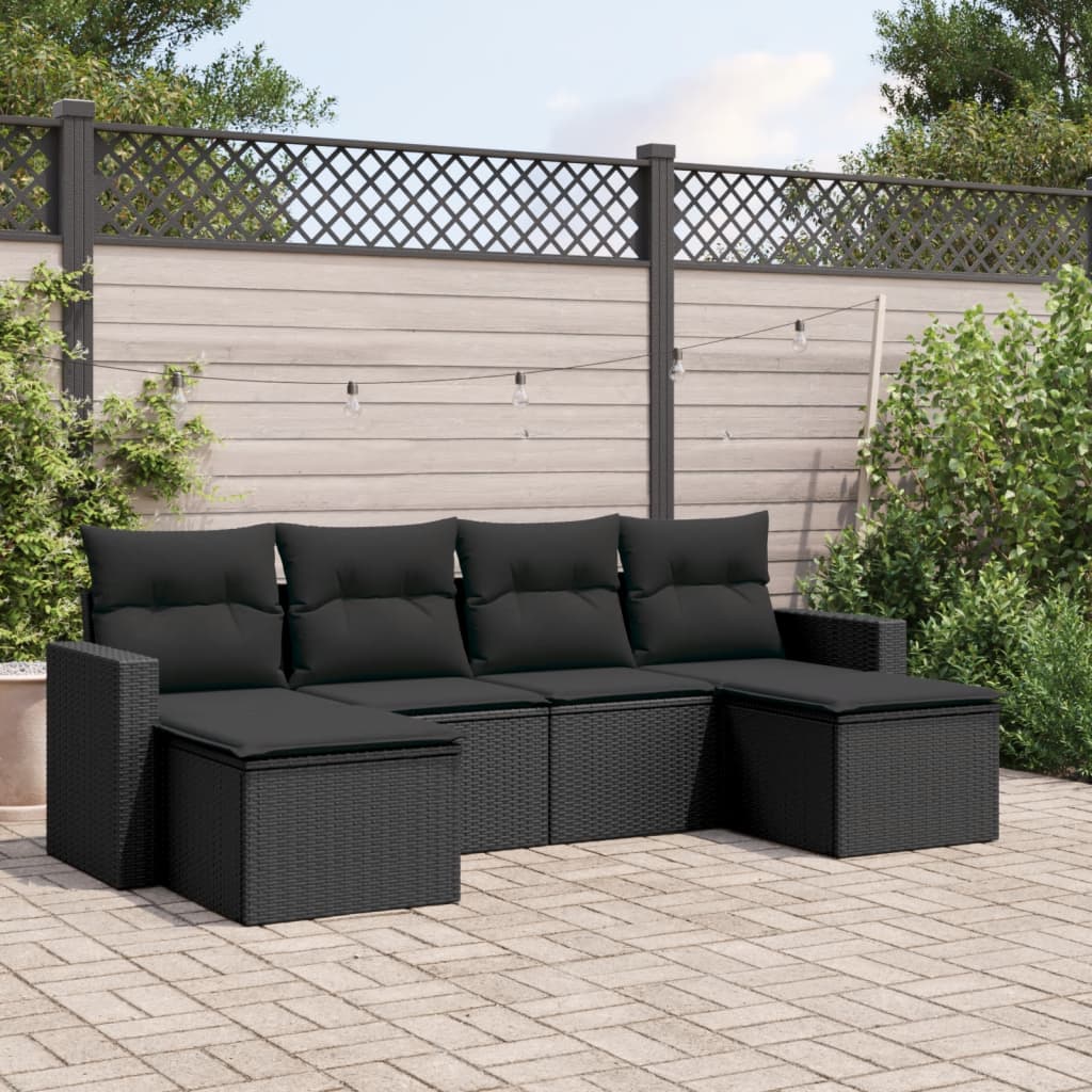vidaXL 6-delige Loungeset met kussens poly rattan zwart, foto 2