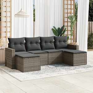 Vrtna sedežna garnitura 6-delna z blazinami siv poli ratan