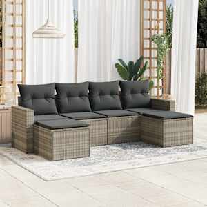 Vrtna sedežna garnitura 6-delna z blazinami siv poli ratan