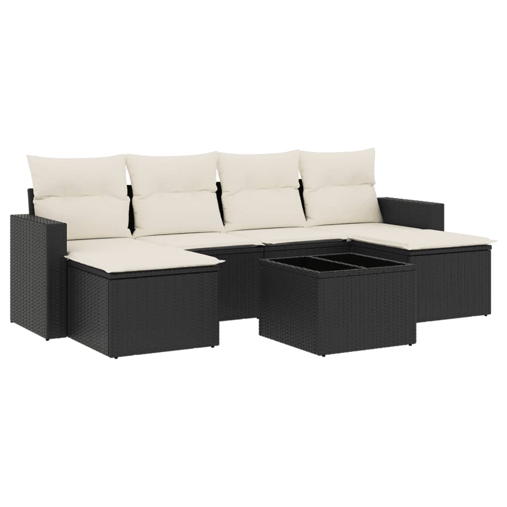 vidaXL Set canapele de grădină cu perne, 7 piese, negru, poliratan