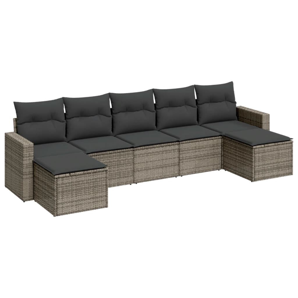 vidaXL 7-delige Loungeset met kussens poly rattan grijs, foto 3