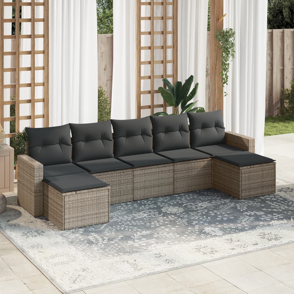 vidaXL 7-tlg. Garten-Sofagarnitur mit Kissen Grau Poly Rattan