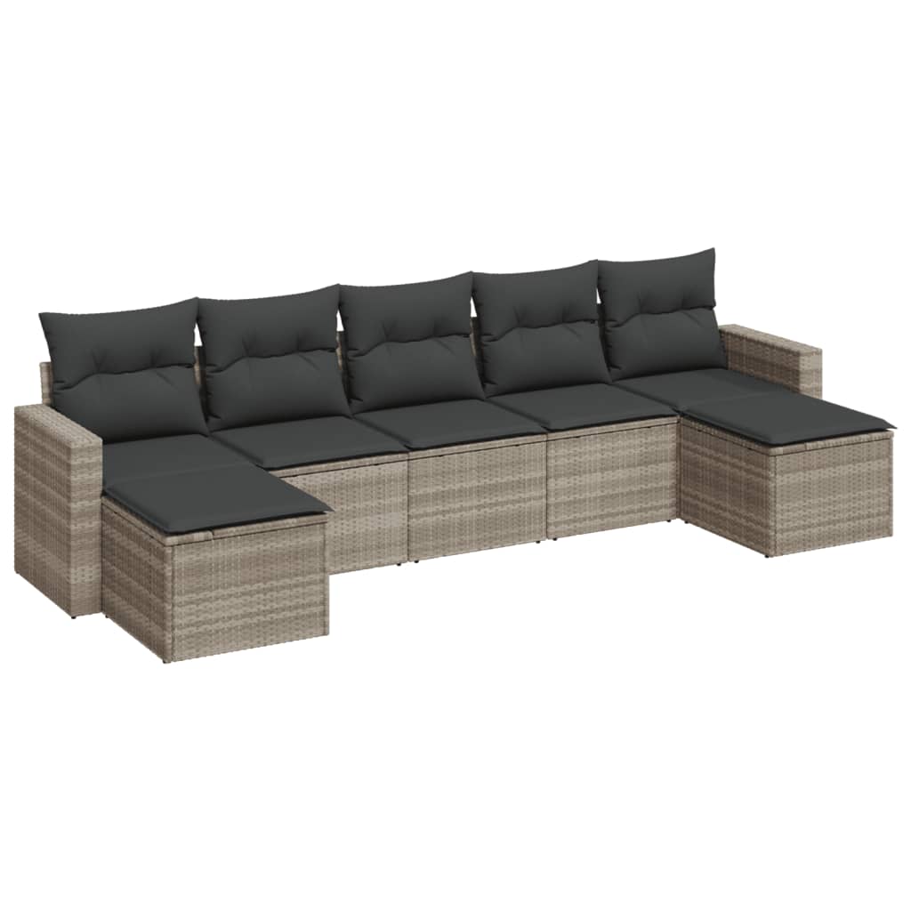 vidaXL 7-delige Loungeset met kussens poly rattan lichtgrijs grijs, foto 3