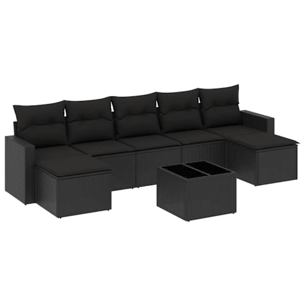 vidaXL 8-osaline aiadiivani komplekt patjadega, must, pol&uuml;rotang