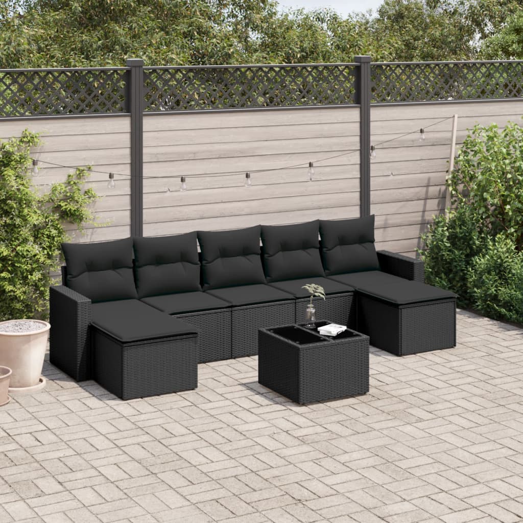 vidaXL 8 Piece Garden Sofa Set with Cushions Black Poly Rattan