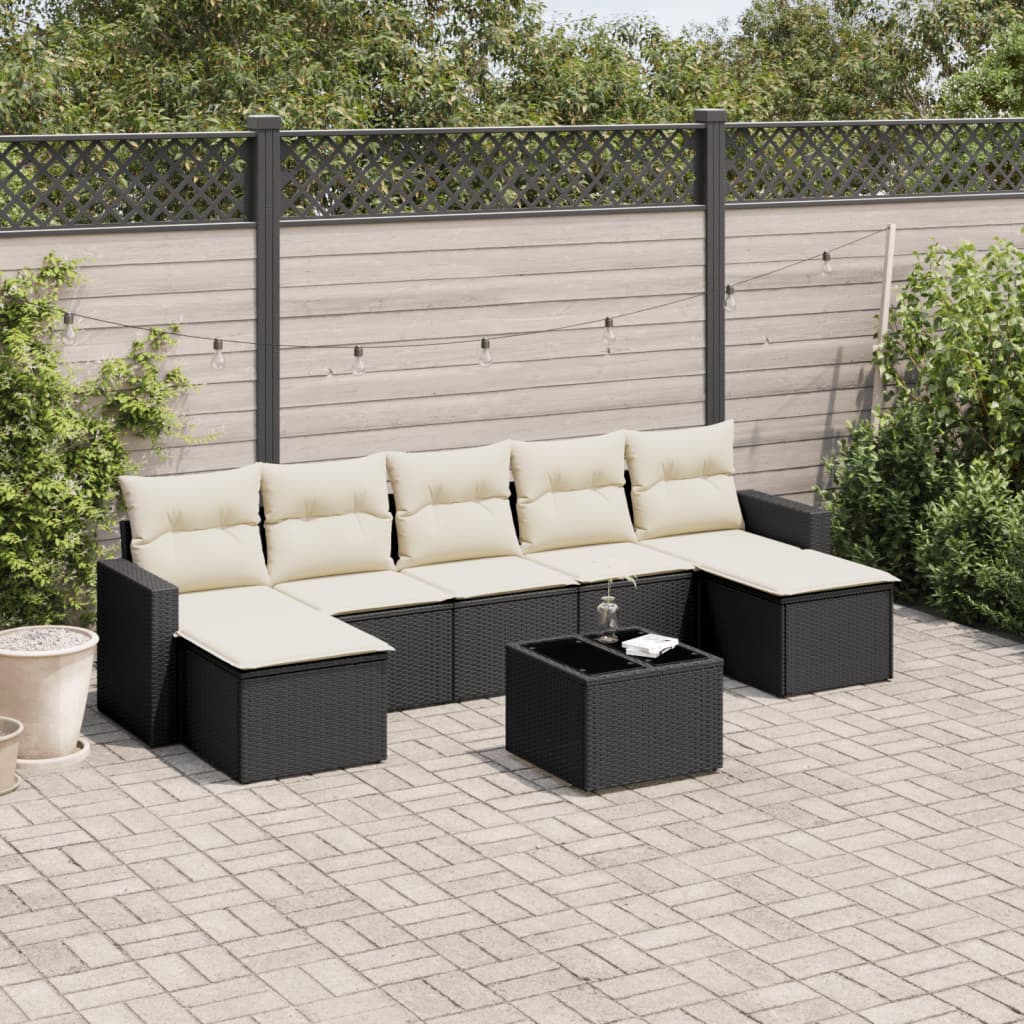 vidaXL 8-tlg. Garten-Sofagarnitur mit Kissen Schwarz Poly Rattan