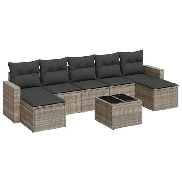 vidaXL 8-osaline aiadiivani komplekt patjadega, helehall, pol&uuml;rotang
