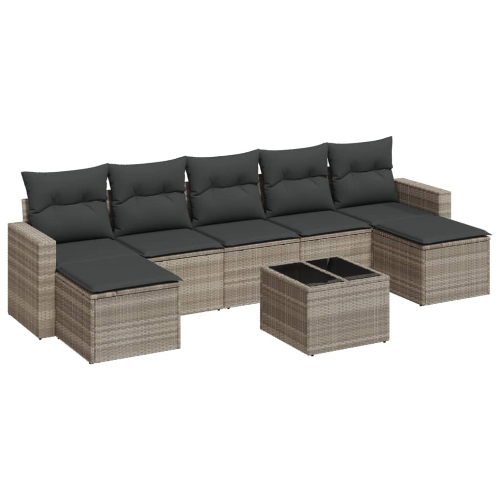 vidaXL 8-delige Loungeset met kussens poly rattan lichtgrijs grijs, foto 3