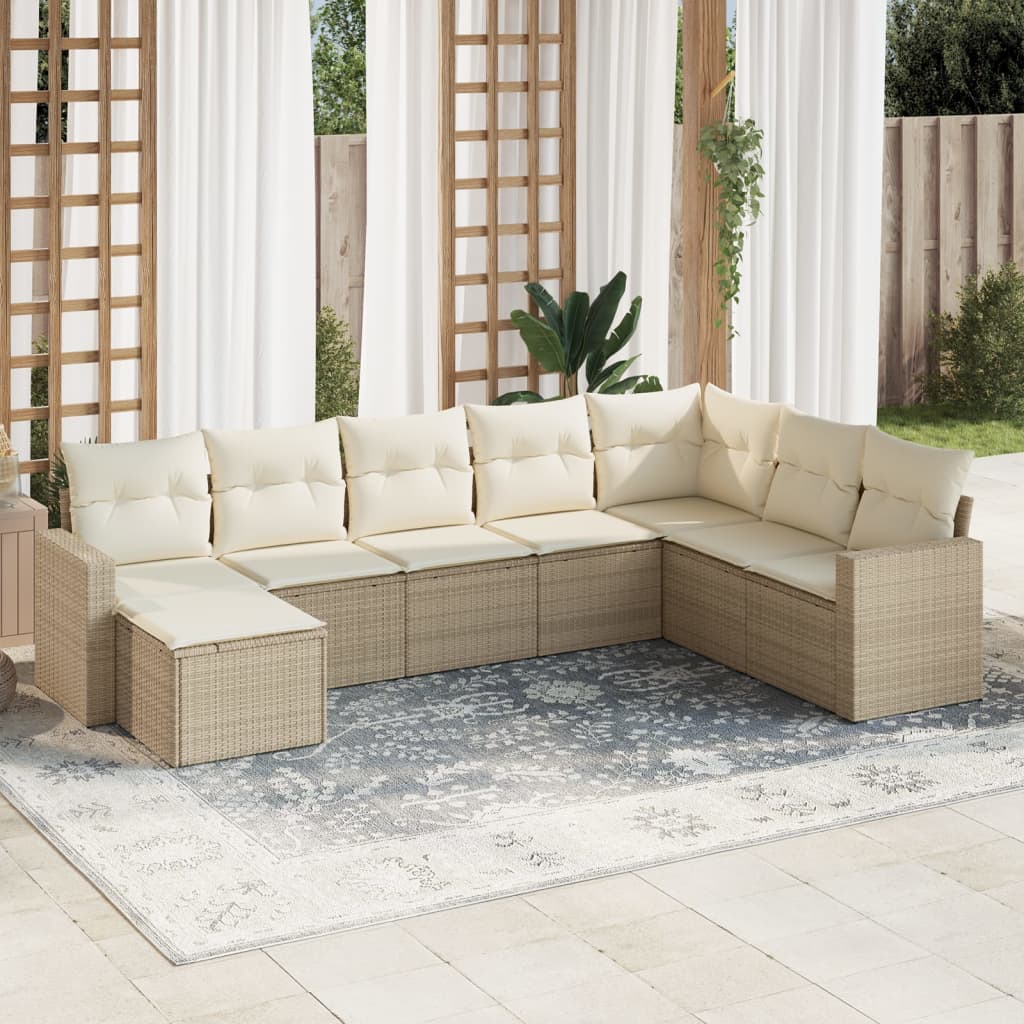 vidaXL 8-tlg. Garten-Sofagarnitur mit Kissen Beige Poly Rattan