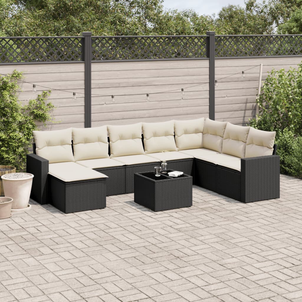 Salon de jardin modulable vidaxl 9 pieces noir resine tressee 62 x 65.5 x 69 cm 8 personnes