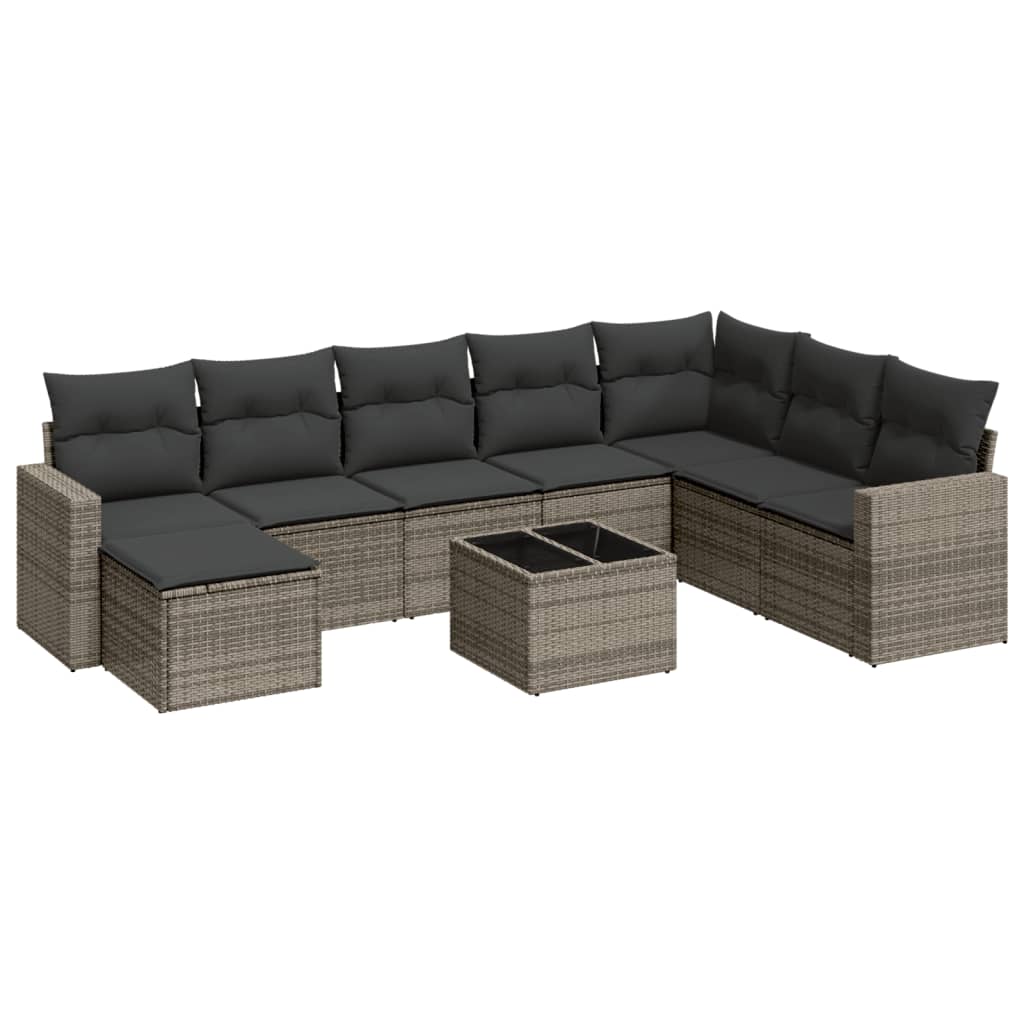 vidaXL 9-delige Loungeset met kussens poly rattan grijs, foto 3