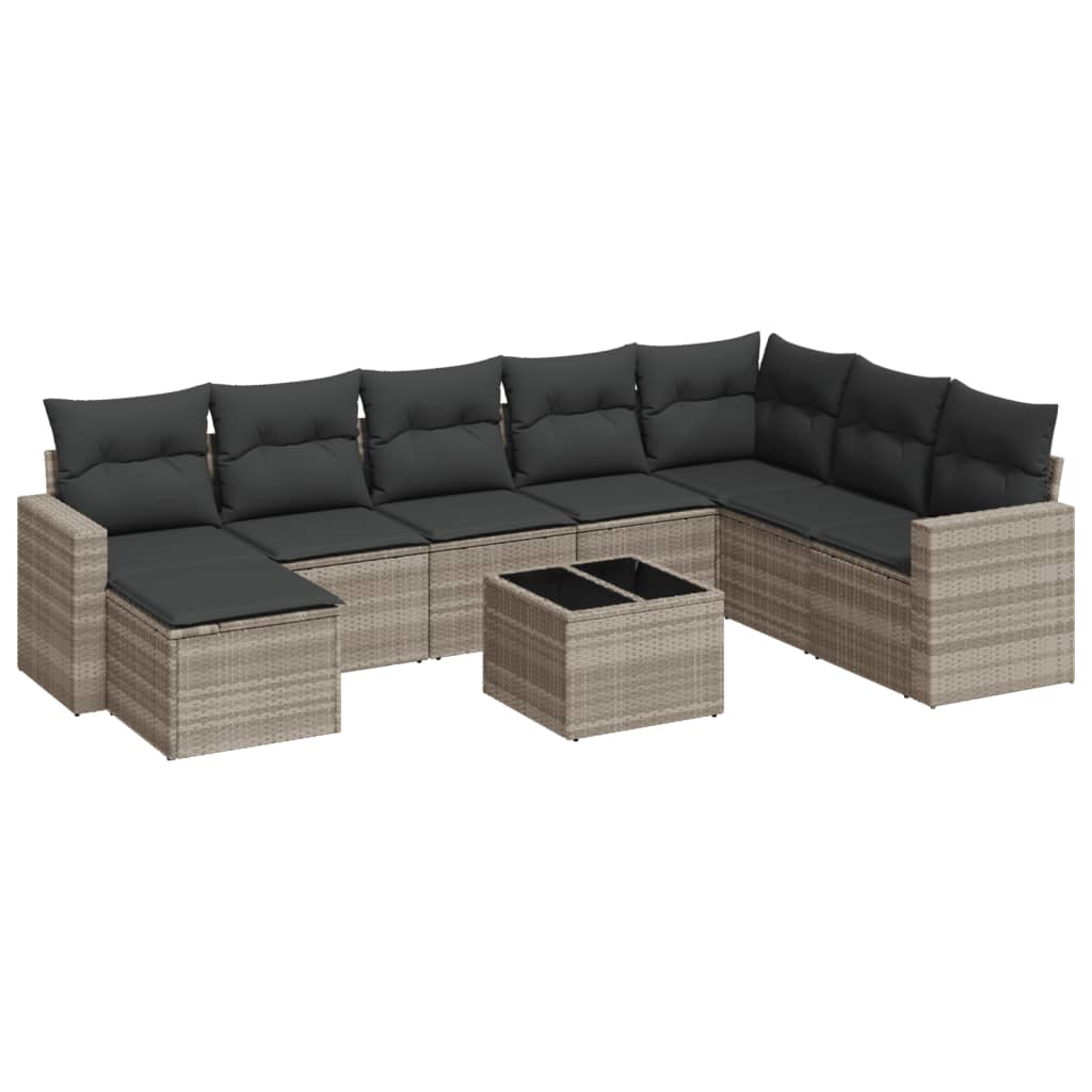 vidaXL 9-delige Loungeset met kussens poly rattan lichtgrijs grijs, foto 3
